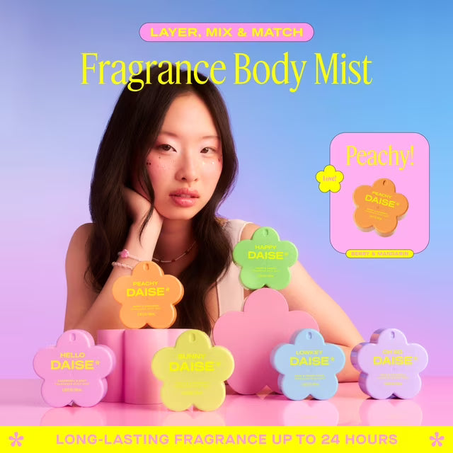 DAISE Peachy Daise Fragrance Body Mist in Berry & Mandarin, 3.3 fl oz/100 ml, spritz, spray, perfume