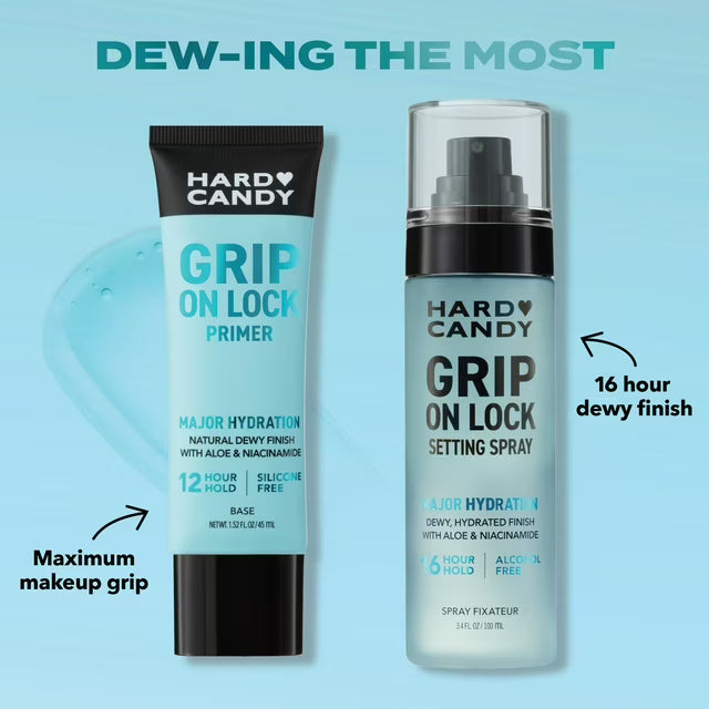 Hard Candy Grip On Lock Water-based 12-Hour Face Primer, Hydrating, Aloe Vera, Niacinamide, 1.52 fluid ounces
