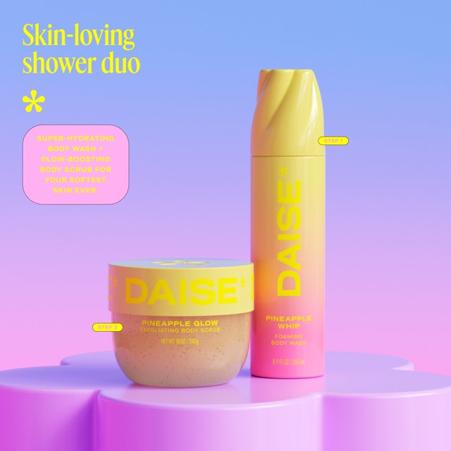 DAIS~E Foaming Body Wash in Pineapple Whip – Ultra Hydrating Cleanser for Soft, Smooth Skin, 250 g / 8.8 oz – Refreshing Tropical Scent, Gentle Daily Body Cleanser for All Skin Types