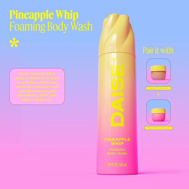 DAIS~E Foaming Body Wash in Pineapple Whip – Ultra Hydrating Cleanser for Soft, Smooth Skin, 250 g / 8.8 oz – Refreshing Tropical Scent, Gentle Daily Body Cleanser for All Skin Types
