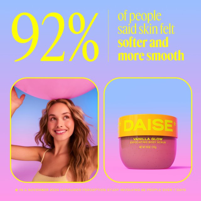 DAISE Exfoliating Body Scrub in Vanilla Glow, For Soft Glowing Skin, 18 oz/510 g, body scrub, exfoliant, skin, glowing
