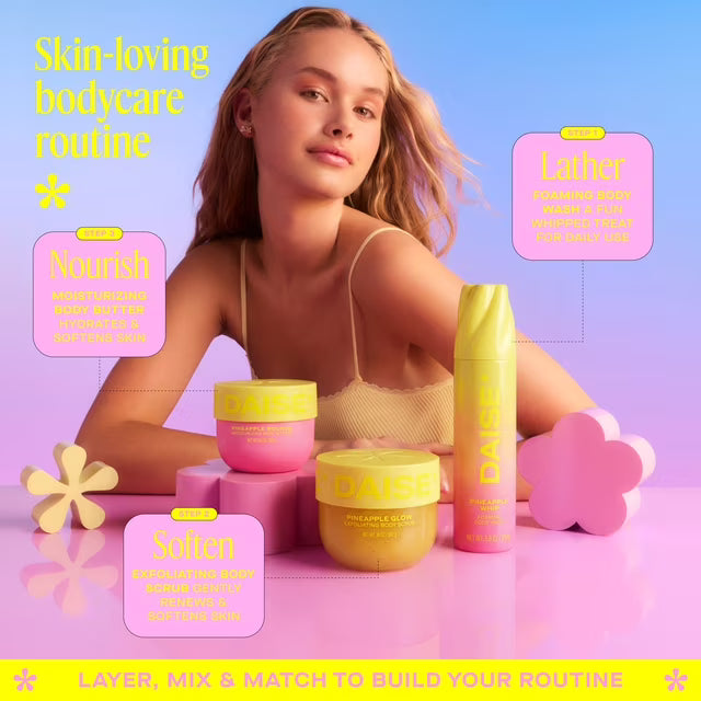 DAIS~E Foaming Body Wash in Pineapple Whip – Ultra Hydrating Cleanser for Soft, Smooth Skin, 250 g / 8.8 oz – Refreshing Tropical Scent, Gentle Daily Body Cleanser for All Skin Types