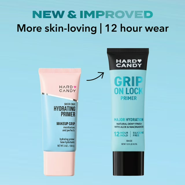 Hard Candy Grip On Lock Water-based 12-Hour Face Primer, Hydrating, Aloe Vera, Niacinamide, 1.52 fluid ounces