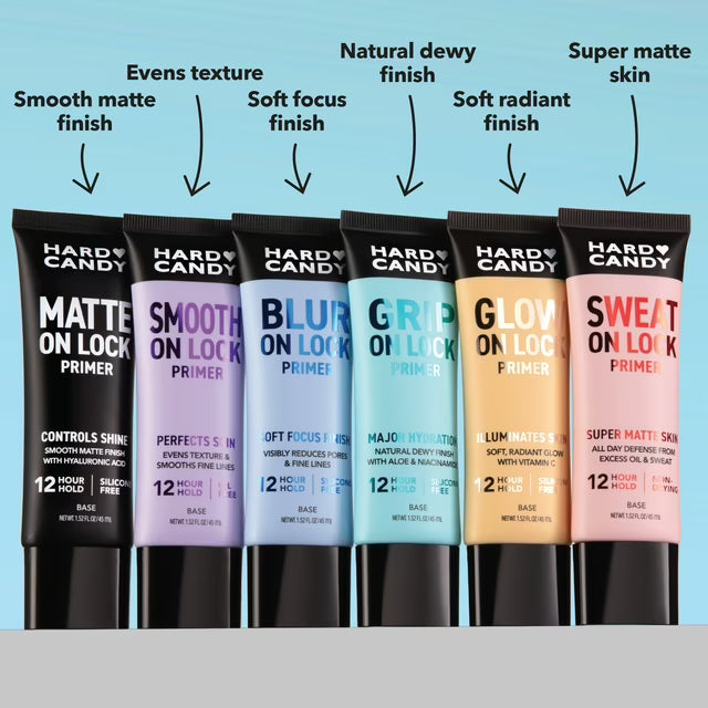 Hard Candy Grip On Lock Water-based 12-Hour Face Primer, Hydrating, Aloe Vera, Niacinamide, 1.52 fluid ounces