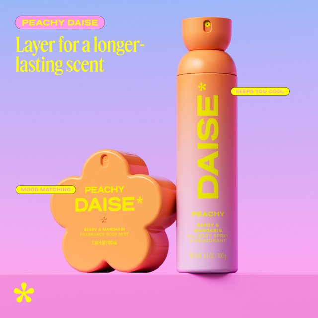 DAISE Peachy Daise Fragrance Body Mist in Berry & Mandarin, 3.3 fl oz/100 ml, spritz, spray, perfume